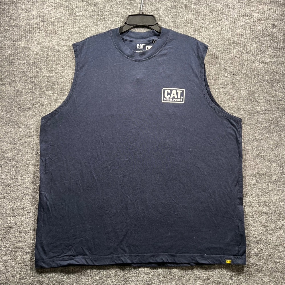 CAT Diesel Power Mens XXL Navy Blue Sleeveless Muscle Tee Graphic Shirt